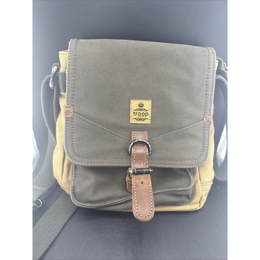 Troop London Canvas Cross Body Bag Olive And Tan